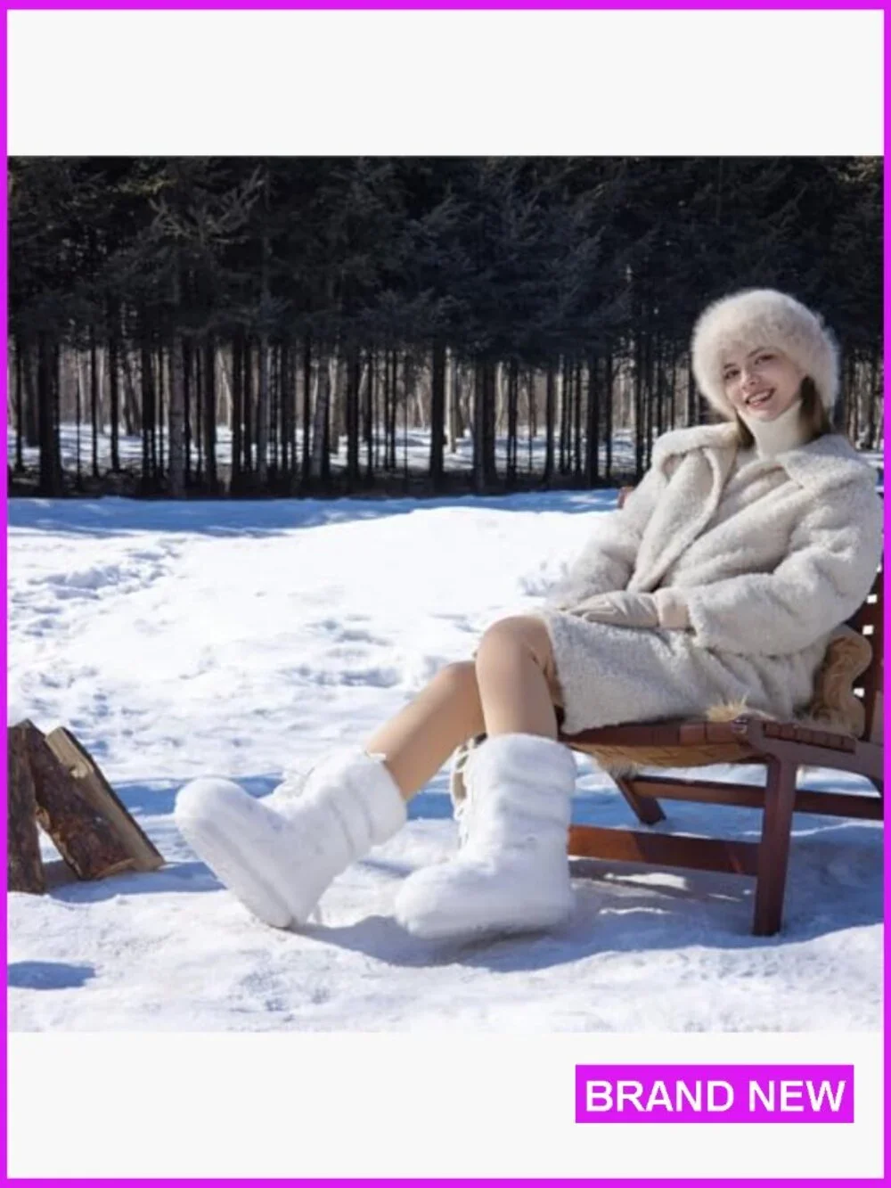 Fuzzy Faux Fur Mid-Calf Snow Boots Warm Fluffy Winter Boots with Fur Lining